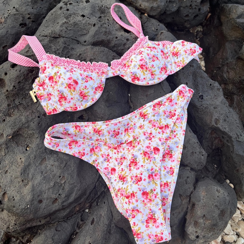 Strawberry Milk Mob Young Love Swimsuit Bikini Top and Bottom Set